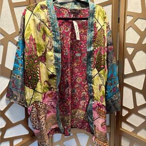 NWT Colorful Silk/Poly Bohemian Kimono Jacket (with belt) - one size